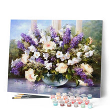 Laden Sie das Bild in den Galerie-Viewer, Malen nach Zahlen für Erwachsene | Blumenstrauß in weiß und lila | Figured'Art