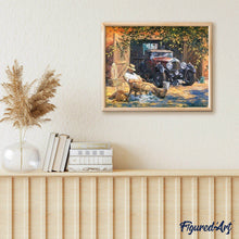 Laden Sie das Bild in den Galerie-Viewer, Malen nach Zahlen für Erwachsene | Schlafender Mann in der Nähe seines Wagens | Figured'Art
