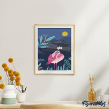 Laden Sie das Bild in den Galerie-Viewer, Malen nach Zahlen für Erwachsene | Flamingo und Vollmond | Figured'Art