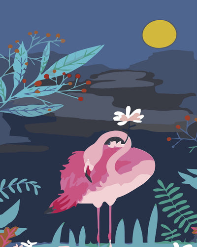 Malen nach Zahlen fŸr Erwachsene |ÊFlamingo und Vollmond | Figured'Art