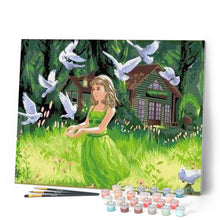 Laden Sie das Bild in den Galerie-Viewer, Malen nach Zahlen für Erwachsene | Kleines Mädchen mit Vogelfutter | Figured'Art