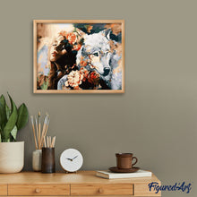 Laden Sie das Bild in den Galerie-Viewer, Malen nach Zahlen für Erwachsene | Frau und weißer Wolf | Figured'Art