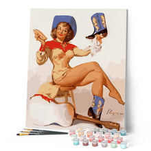 Laden Sie das Bild in den Galerie-Viewer, Vintage Pin-up mit blauen Stiefeln