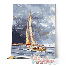 Laden Sie das Bild in den Galerie-Viewer, Segelboot und Wolken am Wasser