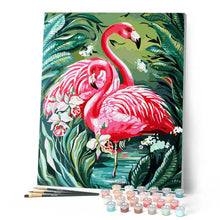 Laden Sie das Bild in den Galerie-Viewer, Liebenswerte rosa Flamingos und Laub