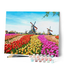Laden Sie das Bild in den Galerie-Viewer, Malen nach Zahlen für Erwachsene | Tulpen und Windmühlen | Figured'Art