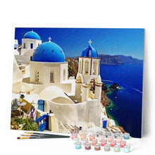 Laden Sie das Bild in den Galerie-Viewer, Malen nach Zahlen für Erwachsene | Santorini blau und weiß | Figured'Art
