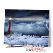 Laden Sie das Bild in den Galerie-Viewer, Malen nach Zahlen für Erwachsene | Tosendes Meer und Leuchtturm | Figured'Art