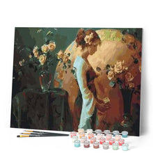 Laden Sie das Bild in den Galerie-Viewer, Malen nach Zahlen für Erwachsene | Nachdenkliche Frau und Blumen | Figured'Art