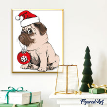 Laden Sie das Bild in den Galerie-Viewer, Malen nach Zahlen für Erwachsene | Hund und Weihnachtskugel | Figured'Art