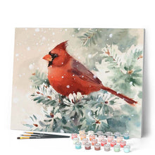 Laden Sie das Bild in den Galerie-Viewer, Malen nach Zahlen für Erwachsene | Roter Vogel im Schnee | Figured'Art