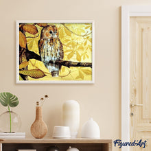 Laden Sie das Bild in den Galerie-Viewer, Malen nach Zahlen für Erwachsene | Hübsche Eule und goldene Landschaft | Figured'Art