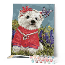 Laden Sie das Bild in den Galerie-Viewer, Malen nach Zahlen für Erwachsene | Kleiner Hund und Schmetterling | Figured'Art