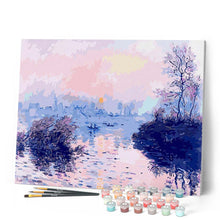 Laden Sie das Bild in den Galerie-Viewer, Malen nach Zahlen für Erwachsene | Sonnenuntergang an der Seine bei Lavacourt – Monet | Figured'Art