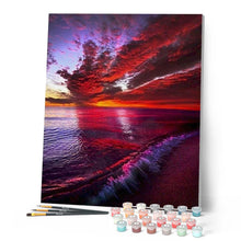 Laden Sie das Bild in den Galerie-Viewer, Malen nach Zahlen für Erwachsene | Roter Himmer am Strand | Figured'Art