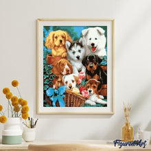 Laden Sie das Bild in den Galerie-Viewer, Malen nach Zahlen für Erwachsene | Kleine Hunde in einem Korb | Figured'Art
