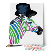 Laden Sie das Bild in den Galerie-Viewer, Malen nach Zahlen für Erwachsene | Buntes Zebra mit Hut | Figured'Art
