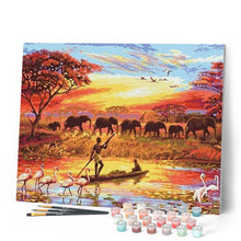 Laden Sie das Bild in den Galerie-Viewer, Malen nach Zahlen für Erwachsene | Sonnenuntergang Elefanten | Figured'Art