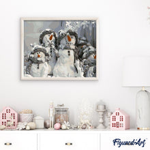 Laden Sie das Bild in den Galerie-Viewer, Malen nach Zahlen für Erwachsene | Vier Weihnachtsschneemänner | Figured'Art