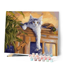 Laden Sie das Bild in den Galerie-Viewer, Malen nach Zahlen für Erwachsene | Liegende Katze mit Ente | Figured'Art
