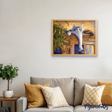 Laden Sie das Bild in den Galerie-Viewer, Malen nach Zahlen für Erwachsene | Liegende Katze mit Ente | Figured'Art