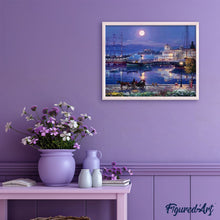 Laden Sie das Bild in den Galerie-Viewer, Malen nach Zahlen für Erwachsene | Hafen und Vollmond | Figured'Art