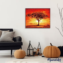Laden Sie das Bild in den Galerie-Viewer, Malen nach Zahlen für Erwachsene | Sonnenuntergang und Elefanten | Figured'Art