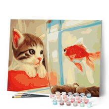 Laden Sie das Bild in den Galerie-Viewer, Malen nach Zahlen für Erwachsene | Katze und Goldfisch in einem Glas | Figured'Art