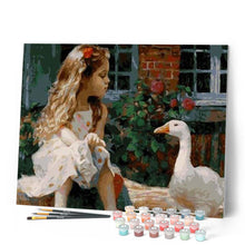 Laden Sie das Bild in den Galerie-Viewer, Malen nach Zahlen für Erwachsene | Kleines Mädchen und Ente | Figured'Art
