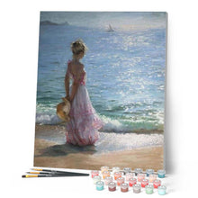 Laden Sie das Bild in den Galerie-Viewer, Malen nach Zahlen für Erwachsene | Junge Frau am Strand | Figured'Art