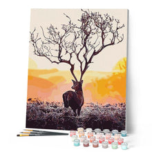 Laden Sie das Bild in den Galerie-Viewer, Malen nach Zahlen für Erwachsene | Sonnenuntergang und Hirsch | Figured'Art
