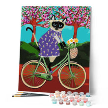 Laden Sie das Bild in den Galerie-Viewer, Malen nach Zahlen für Erwachsene | Schwarze Katze und Fahrrad | Figured'Art