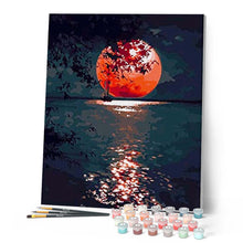 Laden Sie das Bild in den Galerie-Viewer, Malen nach Zahlen für Erwachsene | Roter Mond und See | Figured'Art