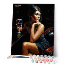 Laden Sie das Bild in den Galerie-Viewer, Malen nach Zahlen für Erwachsene | Junge Frau am Aperitif | Figured'Art