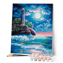 Laden Sie das Bild in den Galerie-Viewer, Malen nach Zahlen für Erwachsene | Leuchtturm unter dem Vollmond | Figured'Art