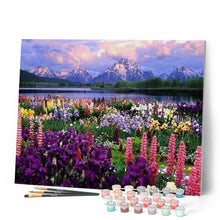 Laden Sie das Bild in den Galerie-Viewer, Malen nach Zahlen für Erwachsene | Blumen und See am Fuße des Berges | Figured'Art