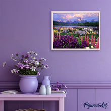 Laden Sie das Bild in den Galerie-Viewer, Malen nach Zahlen für Erwachsene | Blumen und See am Fuße des Berges | Figured'Art