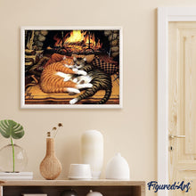 Laden Sie das Bild in den Galerie-Viewer, Malen nach Zahlen für Erwachsene | Katzen vor dem Feuer | Figured'Art