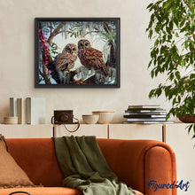 Laden Sie das Bild in den Galerie-Viewer, Malen nach Zahlen für Erwachsene | Zwei Eulen auf einem Zweig | Figured'Art