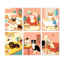 Laden Sie das Bild in den Galerie-Viewer, Mini Serie Malen nach Zahlen 15x20 cm (6 Stück) - Hunde zu Hause Figured'Art