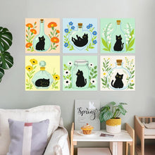 Laden Sie das Bild in den Galerie-Viewer, Mini Serie Malen nach Zahlen 20x20 cm (6 Stück) - Botanische schwarze Katzen
