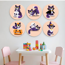 Laden Sie das Bild in den Galerie-Viewer, Mini Serie Malen nach Zahlen - Scheiben Ø20cm (6 Stück) - Katze und Mitternachtszauber