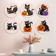 Laden Sie das Bild in den Galerie-Viewer, Mini Serie Malen nach Zahlen - Scheiben Ø20cm (6 Stück) - Schaurige Katzen