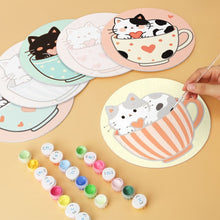 Laden Sie das Bild in den Galerie-Viewer, Mini Serie Malen nach Zahlen - Scheiben Ø20cm (6 Stück) - Katzen und Teetassen
