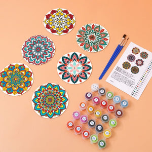 Malen nach Zahlen 15 cm Untersetzer (6 Stück) - Bunte Untersetzer Mandala