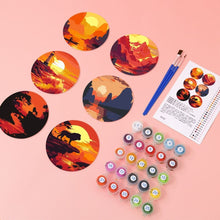Laden Sie das Bild in den Galerie-Viewer, Malen nach Zahlen 15 cm Untersetzer (6 Stück) - Sonnenuntergangsszene