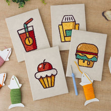 Laden Sie das Bild in den Galerie-Viewer, Punch Needle Set (4 Stück) mit Rahmen - Fast Food Spaß