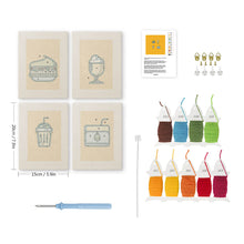 Laden Sie das Bild in den Galerie-Viewer, Punch Needle Set (4 Stück) mit Rahmen - Getränke &amp; Häppchen