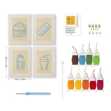 Laden Sie das Bild in den Galerie-Viewer, Punch Needle Set (4 Stück) mit Rahmen - Leckeres Essen