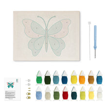 Laden Sie das Bild in den Galerie-Viewer, Punch Needle mit Rahmen - Azurblauer Schmetterling